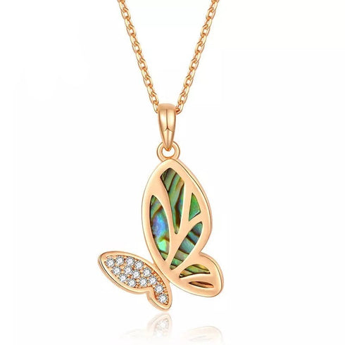 Wonderland Butterfly Necklace - Abalone Shell - 14K Gold Plated - Free Box Packaging