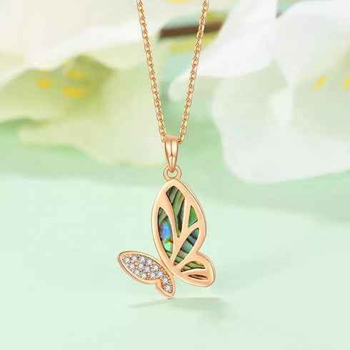 Wonderland Butterfly Necklace - Abalone Shell - 14K Gold Plated - Free Box Packaging