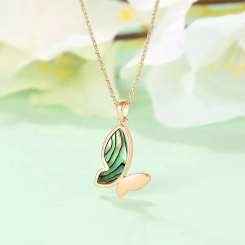 Wonderland Butterfly Necklace - Abalone Shell - 14K Gold Plated - Free Box Packaging