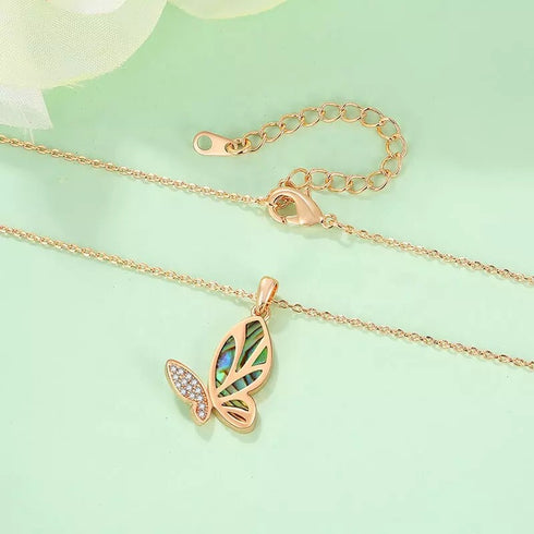 Wonderland Butterfly Necklace - Abalone Shell - 14K Gold Plated - Free Box Packaging
