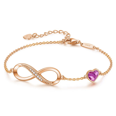 Infinite Love Bracelet - Rose Gold & Purple Crystal - Sterling Silver S925 (Chandi) - Embellished with Genuine European Crystals - Adjustable Size