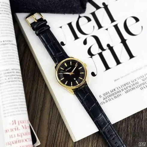 Curren Alpine - Men's Watch - Classic Black & 14K Gold Plating - Genuine Ultrasoft Leather! - Hot Seller! - 1 Year Warranty!