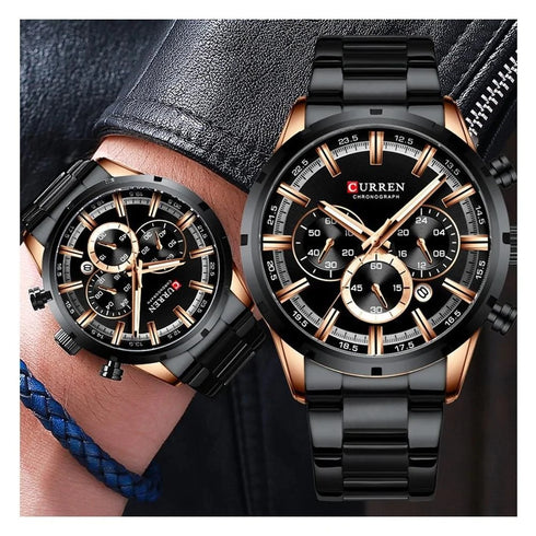 Curren Men's Chronograph Watch! - Black & Rose Gold - Hot Seller! - 1 Year Warranty!
