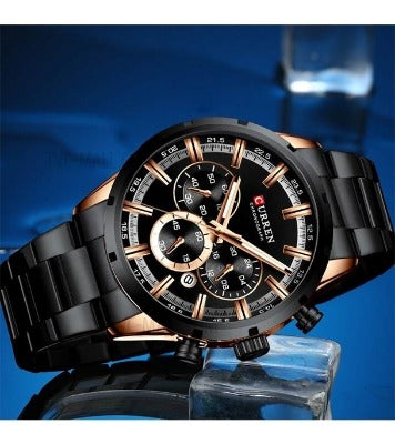 Curren Men's Chronograph Watch! - Black & Rose Gold - Hot Seller! - 1 Year Warranty!