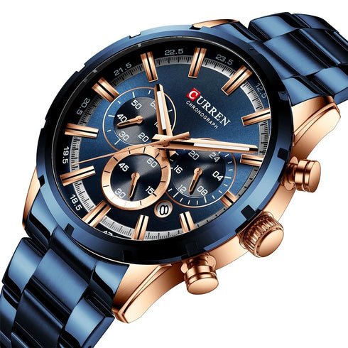 Curren Men's Chronograph Watch! - Blue & Rose Gold - Hot Seller! - 1 Year Warranty!