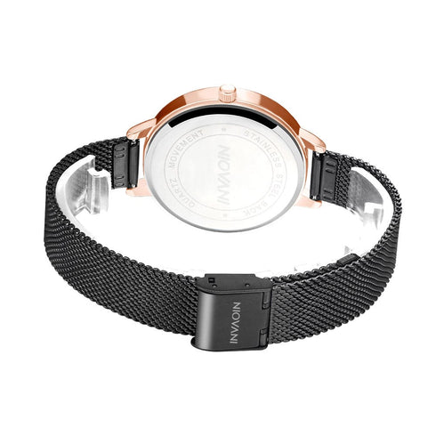 Niovani Mystique - Sparkling Rose Gold & Black - Adjustable Steel Strap! - Water Resistant! - Free Box Packaging!