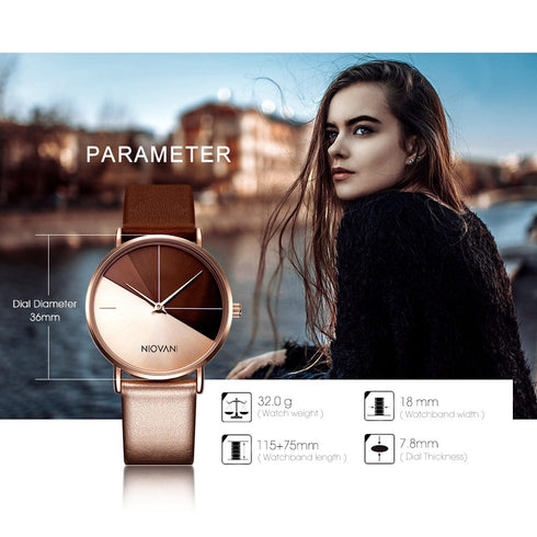 Niovani Aurelia - Women's Watch - Genuine Ultra Soft Leather - Water Resistant - Free Box Packaging