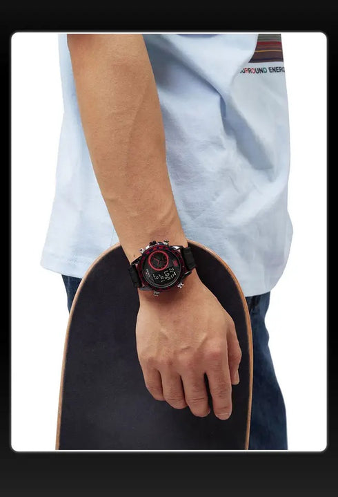 Naviforce Men's Watch - Red & Black - Silicon Strap - Digital & Analogue - 1 Year Warranty