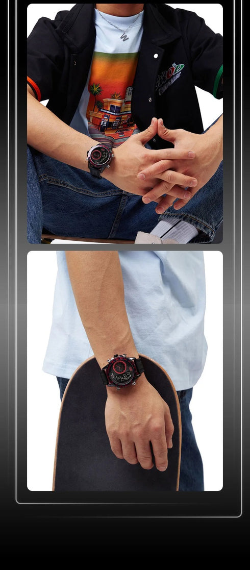 Naviforce Men's Watch - Red & Black - Silicon Strap - Digital & Analogue - 1 Year Warranty