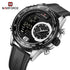 Naviforce Men's Watch - Steel & Black - Silicon Strap - Digital & Analogue - 1 Year Warranty