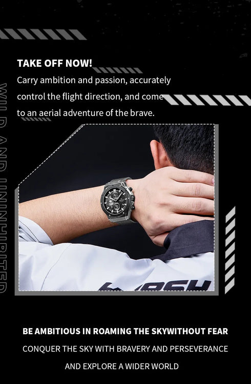 Naviforce Men's Watch - Silver & Black - Chronograph - Adjustable Steel Strap - 1 Year Warranty