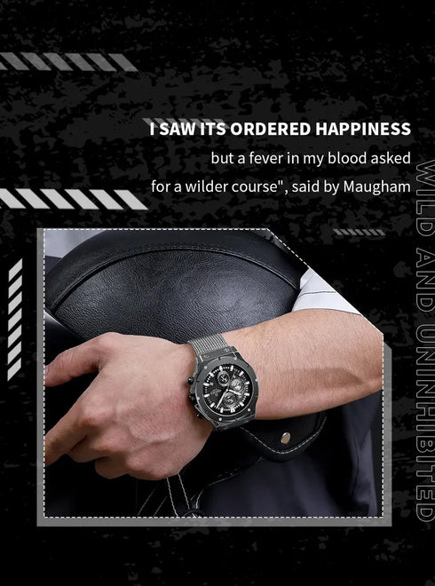 Naviforce Men's Watch - Silver & Black - Chronograph - Adjustable Steel Strap - 1 Year Warranty