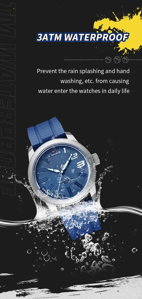 Naviforce Men's Watch - All Blue - Ultrasoft Silicon Strap - 1 Year Warranty