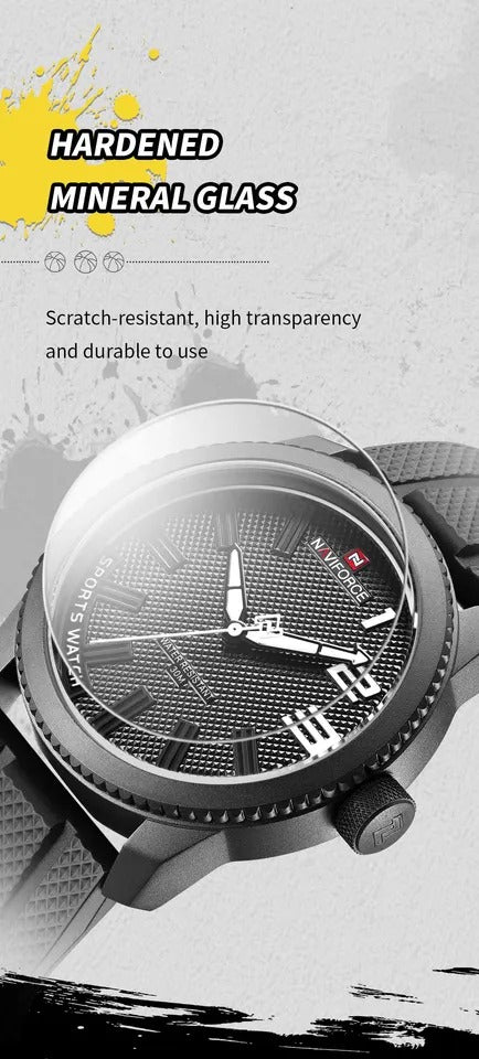 Naviforce Men's Watch - All Black - Ultrasoft Silicon Strap - 1 Year Warranty