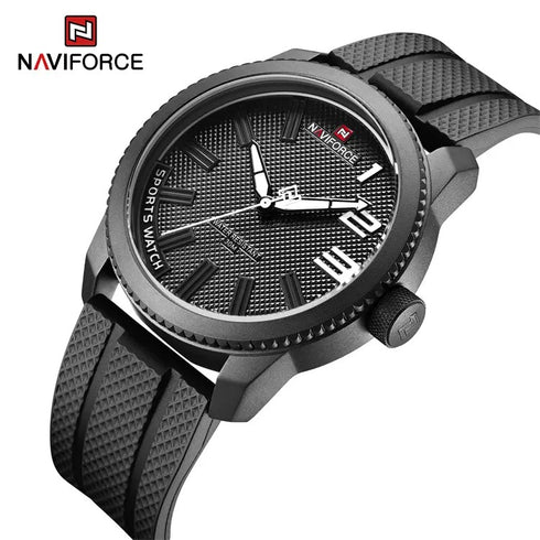 Naviforce Men's Watch - All Black - Ultrasoft Silicon Strap - 1 Year Warranty
