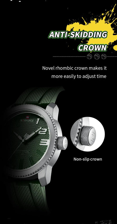 Naviforce Men's Watch - Jungle Green - Ultrasoft Silicon Strap - 1 Year Warranty