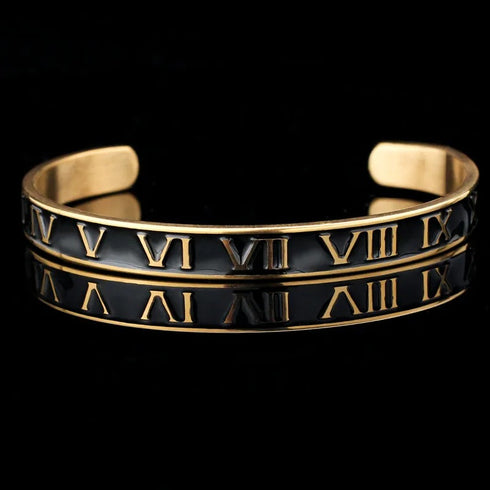 Roman Numeral Bangle - 14k Gold Plated - Surgical Grade Stainless Steel - (Men/Women)