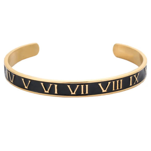 Roman Numeral Bangle - 14k Gold Plated - Surgical Grade Stainless Steel - (Men/Women)