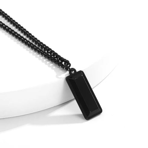 Minimalist Rectangular Necklace - Black Gold Plated - Surgical Grade Stainless Steel - (Men/Women)