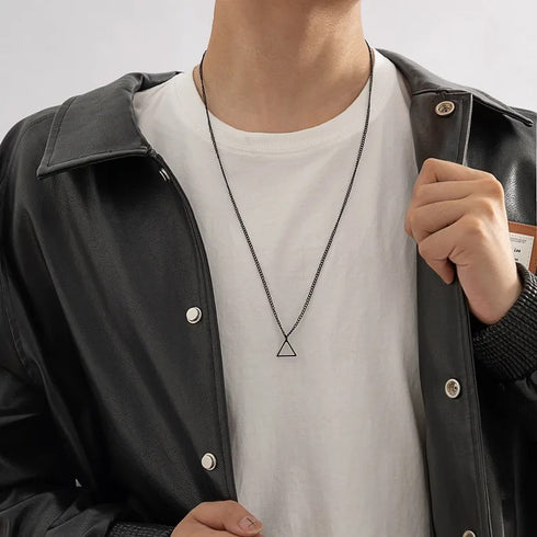 Minimalist Triangular Necklace - Black Gold Plated - Surgical Grade Stainless Steel - (Men/Women)