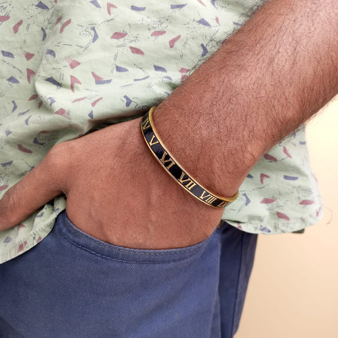 Roman Numeral Bangle - 14k Gold Plated - Surgical Grade Stainless Steel - (Men/Women)