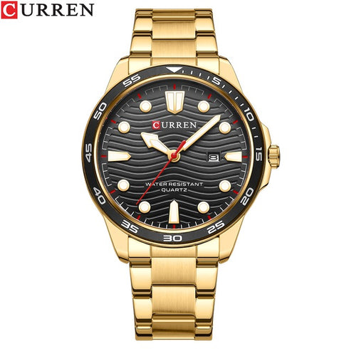 Curren Men's Watch - Gold & Black - Date Function - 1 Year Warranty - Free Box Packaging - 3 ATM Water Resistant
