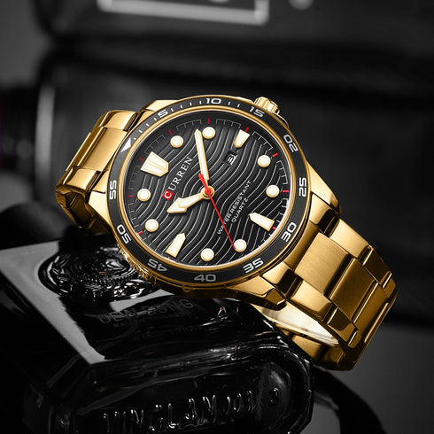 Curren Men's Watch - Gold & Black - Date Function - 1 Year Warranty - Free Box Packaging - 3 ATM Water Resistant