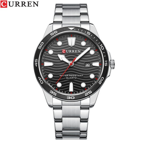 Curren Men's Watch - Steel & Black - Date Function - 1 Year Warranty - Free Box Packaging - 3 ATM Water Resistant