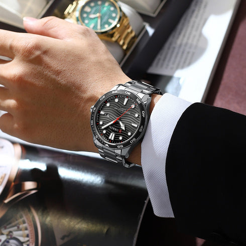 Curren Men's Watch - Steel & Black - Date Function - 1 Year Warranty - Free Box Packaging - 3 ATM Water Resistant