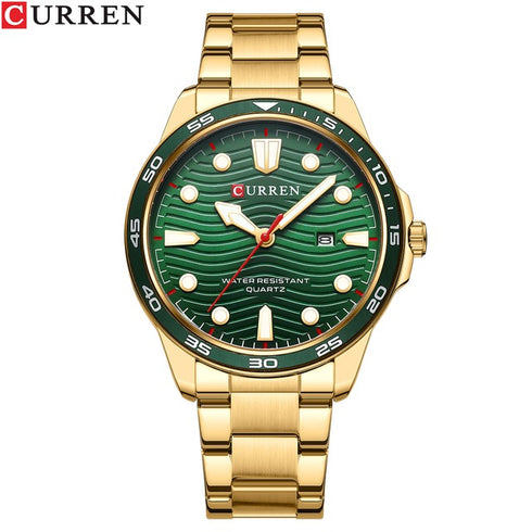 Curren Men's Watch - Green & Gold - Date Function - 1 Year Warranty - Free Box Packaging - 3 ATM Water Resistant