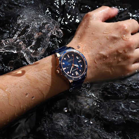 Curren Men's Watch - Sparkling Blue - Date Function - 1 Year Warranty - Free Box Packaging - 3 ATM Water Resistant