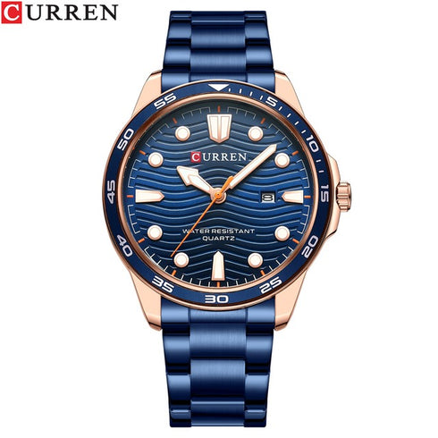 Curren Men's Watch - Sparkling Blue - Date Function - 1 Year Warranty - Free Box Packaging - 3 ATM Water Resistant