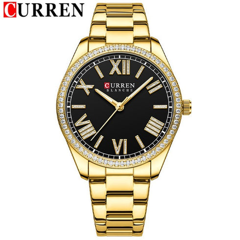 Curren Womens Watch - Sparkling Gold & Black - 1 Year Warranty - Free Box Packaging - 3 ATM Water Resistant