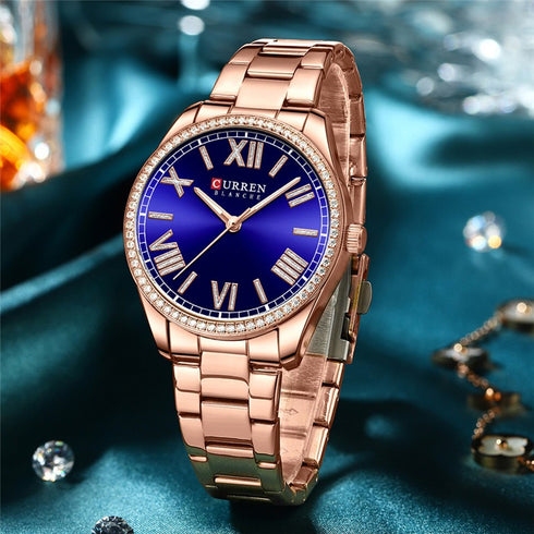 Curren Womens Watch - Rose Gold & Royal Blue - 1 Year Warranty - Free Box Packaging - 3 ATM Water Resistant