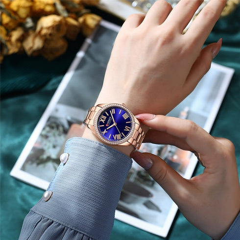 Curren Womens Watch - Rose Gold & Royal Blue - 1 Year Warranty - Free Box Packaging - 3 ATM Water Resistant