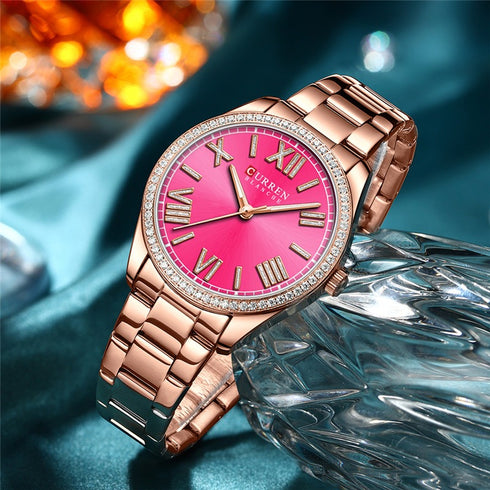 Curren Womens Watch - Hot Pink & Rose Gold - 1 Year Warranty - Free Box Packaging - 3 ATM Water Resistant