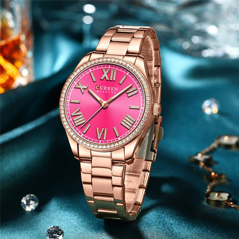Curren Womens Watch - Hot Pink & Rose Gold - 1 Year Warranty - Free Box Packaging - 3 ATM Water Resistant