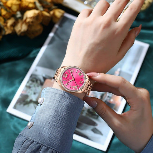 Curren Womens Watch - Hot Pink & Rose Gold - 1 Year Warranty - Free Box Packaging - 3 ATM Water Resistant