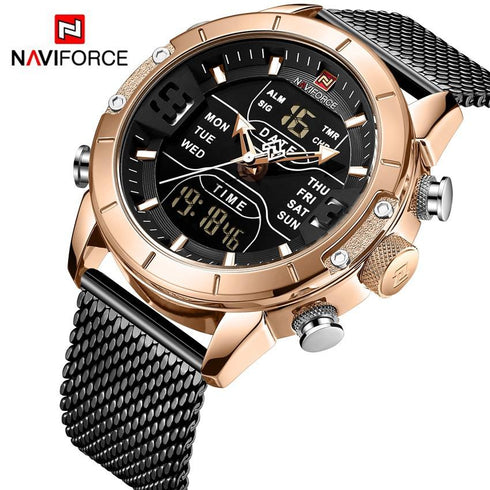 Naviforce Army Steel Analog + Digital! - Adjustable Strap! - 1 Year Warranty!