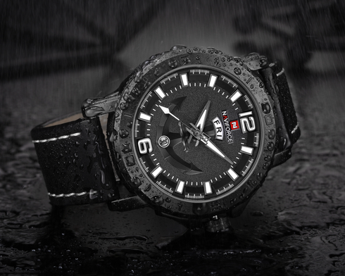 Naviforce Black Anchor - Mens Watch - Genuine Leather - Water Resistance - 1 Year Warranty