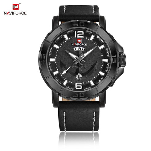Naviforce Black Anchor - Mens Watch - Genuine Leather - Water Resistance - 1 Year Warranty