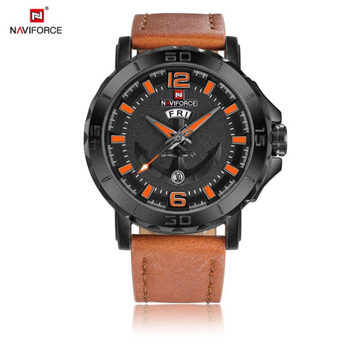 Naviforce Orange Brown Anchor - Mens Watch - Genuine Leather - Water Resistance - 1 Year Warranty
