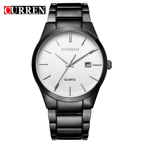 Curren Italiano (White & Black) - Men's Watch - Date Function - 1 Year Warranty - Free Box Packaging - 3 ATM Water Resistant