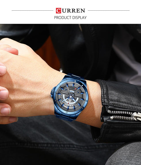 Curren Men's Modern Movement! - Matrix Blue! - Day Feature! - Stainless Steel Strap! - 1 Year Warranty! - Water Resistant!