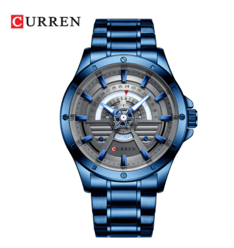 Curren Men's Modern Movement! - Matrix Blue! - Day Feature! - Stainless Steel Strap! - 1 Year Warranty! - Water Resistant!