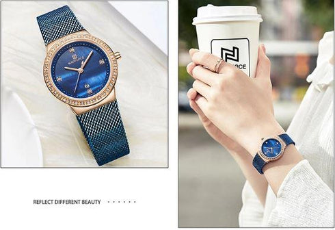 Women's Classic Blue Steel with Crystals - Limited Edition! - 1 Year Warranty