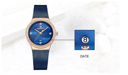 Women's Classic Blue Steel with Crystals - Limited Edition! - 1 Year Warranty
