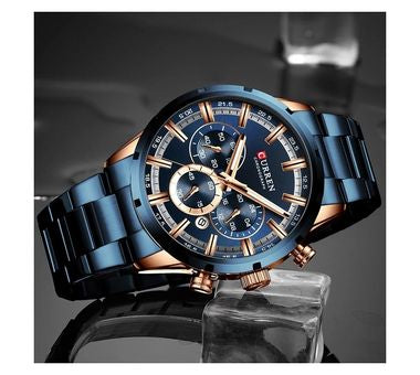 Curren Men's Chronograph Watch! - Blue & Rose Gold - Hot Seller! - 1 Year Warranty!