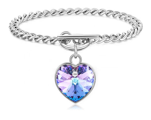 Bella! (Purple's & Blue's) - T-Bar Bracelet! - Genuine European Crystals! - Rhodium Plated! - Free Box Packaging!