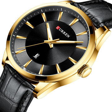 Curren Alpine - Men's Watch - Classic Black & 14K Gold Plating - Genuine Ultrasoft Leather! - Hot Seller! - 1 Year Warranty!